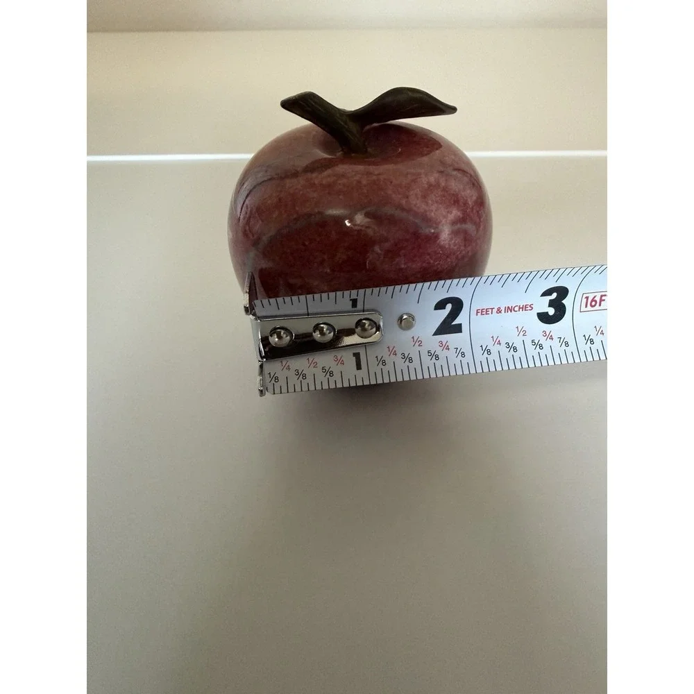 Apple Paperweight Red stone brass stem, Vintage, Desk Decor
